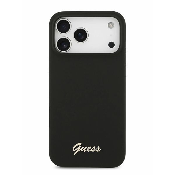 Guess для iPhone 17 Pro Max чехол Liquid silicone Gold metal logo & Camera Hard Black (MagSafe)